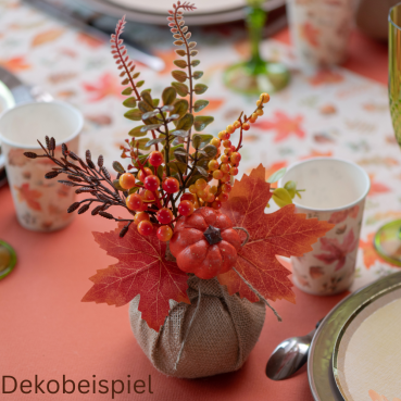 Deko Herbst Bouquet mit Kürbis im Jutesäckchen, 27 cm Deko Herbst Bouquet mit Kürbis im Jutesäckchen, 27 cm.
