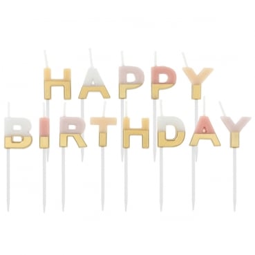 Buchstabenkerzen Geburtstag -Happy Birthday- in Rosé/Gold, 60 mm