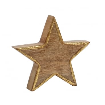 Mangoholz Stern, Weihnachten, mit Rand in Gold, 13,5 cm