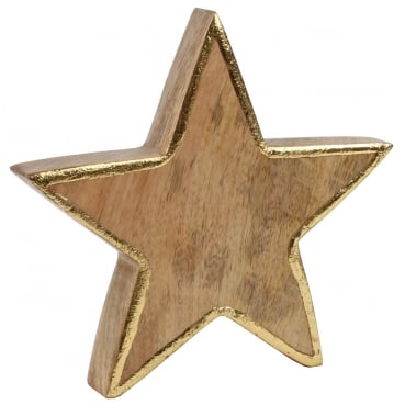 Großer Mangoholz Stern, Weihnachten, mit Rand in Gold, 18 cm