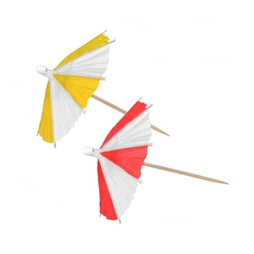 10 Deko Schirmchen aus Papier in Gelb/Rot, 10 cm
