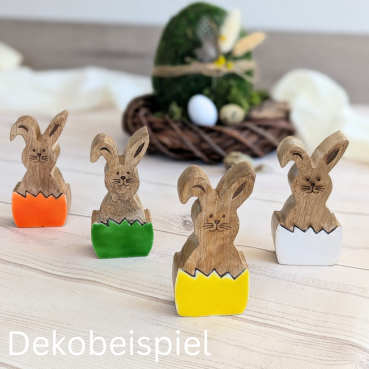Mangoholz Osterhase, Eierschalen-Optik in Grün, 10 cm Dekobeispiel Mangoholz Osterhase, Eierschalen-Optik