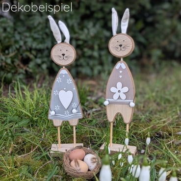 Großes Holz Osterhasen Mädchen mit Herz und Stoffohren, 34,5 cm Hasenpaar Ostern