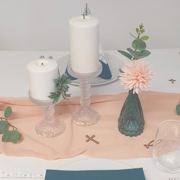 Glas Flaschen Väschen Classy in Petrol, 14,5 cm Dekobeispiel mit dem Glas Flaschen Väschen Classy in Petrol, 14,5 cm.