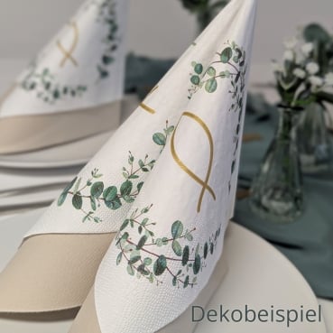 66-teiliges Tischdeko Paket "Eukalyptus" Konfirmation, Kommunion, Taufe Dekobeispiel Tischdeko Kommunion Konfirmation Farbe Eukalyptus