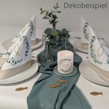66-teiliges Tischdeko Paket "Eukalyptus" Konfirmation, Kommunion, Taufe Dekobeispiel Tischdeko Kommunion Konfirmation Farbe Eukalyptus 2