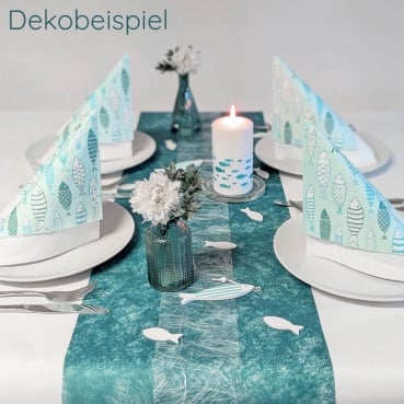 69-teiliges Tischdeko Paket "Fische", Kommunion, Konfirmation Dekobeispiel Tischdeko Paket Fische Petrol-Mint