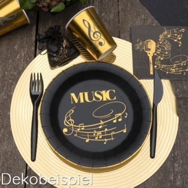 6 Papier Tischsets Goldene Schallplatte, Vinyl, Musik in Gold/Schwarz, 34 cm Dekobeispiel für 6 Papier Tischsets Goldene Schallplatte, Vinyl, Musik in Gold/Schwarz, 34 cm.