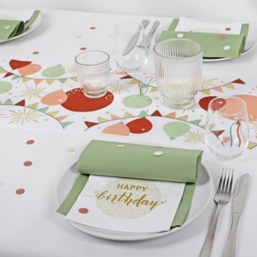 50-teiliges Tischdeko Paket Geburtstag "Sage & Blush" Dekobeispiel Dekopaket Geburtstag Nahaufnahme Servietten