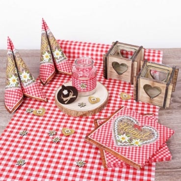 40-teiliges Tischdeko Paket "Alpenherz", Karo in Rot 40-teiliges Tischdeko Paket "Alpenherz", Karo in Rot