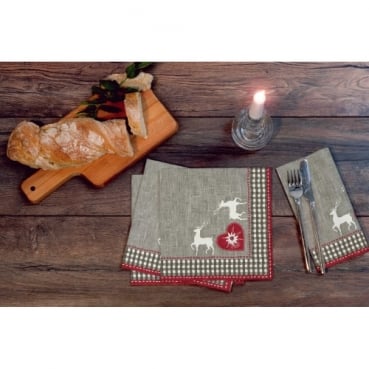 Duni Zelltuch Servietten Alpenglück, 33 x 33 cm Duni Zelltuch Servietten Alpenglück, 33 x 33 cm in Rot, Weiß und Greige.