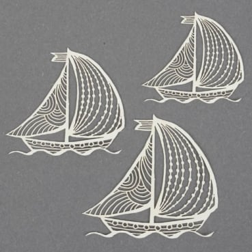 3 Papier Segelschiffe, Laser Cut, für Kartengestaltung, Basteln, 47 - 63 mm