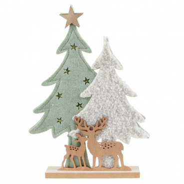 Deko Filz Tannenwald mit Holz Hirsch und Rehkitz mit LED Beleuchtung, 27 cm Deko Filz Tannenwald mit Holz Hirsch und Rehkitz mit LED Beleuchtung, 27 cm