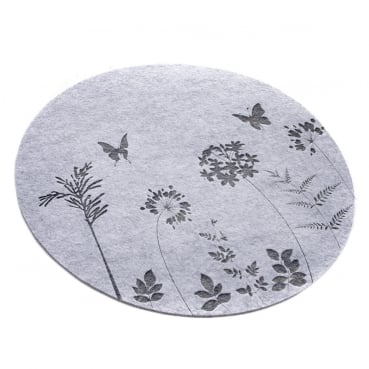 Filz Tischset Wildblumen, Schmetterlinge, rund, in Grau, 38 cm