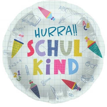 Folien Luftballon Einschulung -Hurra!! Schulkind-, mit und ohne Helium verwendbar, 45 cm