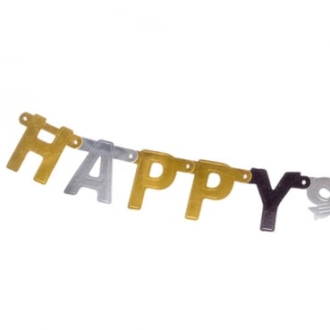 Partykette Silvester, Happy New Year Partykette Silvester, Happy New Year in Schwarz, Silber, Gold.