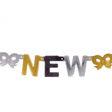 Partykette Silvester, Happy New Year Partykette Silvester, Happy New Year in Schwarz, Silber, Gold.