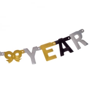 Partykette Silvester, Happy New Year Partykette Silvester, Happy New Year in Schwarz, Silber, Gold.