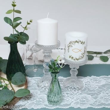 Glas Kerzenständer Kristall-Optik für Stumpenkerzen, 12 cm Dekobeispiel für die Glas Kerzenständer Kristall-Optik für Stumpenkerzen.