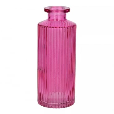 Glas Väschen schmal, gestreift in Pink, 13,2 cm