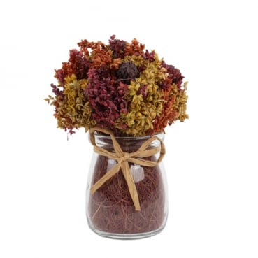 Trockenblumen Bouquet mit Vase in herbstlichen Farbtönen, 14 cm
