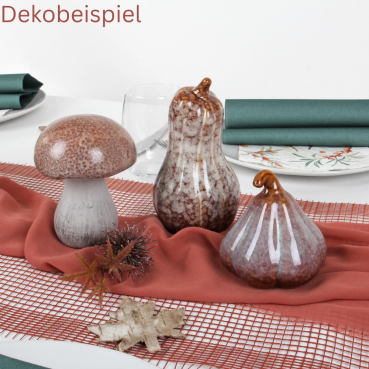 Steingut Kürbis in Beige/Braun glasiert, 92 mm Herbst Dekobeispiel mit dem Steingut Kürbis in Beige/Braun glasiert, 92 mm.