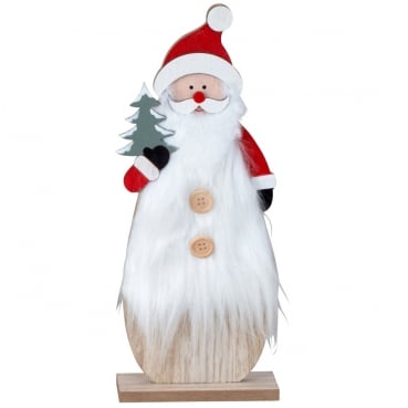 Holz Nikolaus mit flauschiger Verzierung, 30 cm