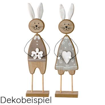 Großer Holz Osterhase mit Blume und Stoffohren, 34,5 cm Großer Holz Osterhase mit Blume und Stoffohren, 34,5 cm.