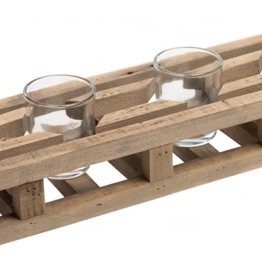 Großer Deko Holz Schlitten mit 4 Teelichtgläsern, Adventskranz, 58 cm Nahaufnahme von dem großen Deko Holz Schlitten mit 4 Teelichtgläsern, Adventsgestell, 58 cm.