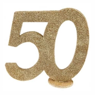 Jubiläumszahl 50 in Gold glitzernd zum Aufstellen, 10 cm Deko Zahl 50 Geburtstagsdeko gold glitzernd 2