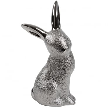 Keramik Hase in Silber, 15,5 cm