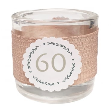 Kerzenglas Geburtstag, Kranz mit auswählbarer Jahreszahl, 80 mm Kerzenglas Geburtstag, Kranz mit auswählbarer Jahreszahl, 80 mm.