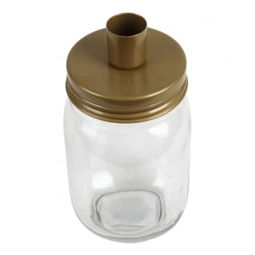 Dekoglas zum Befüllen, Schraubdeckel Kerzenständer in Gold matt, 16 cm Dekoglas zum Befüllen, Schraubdeckel Kerzenständer in Gold matt, 16 cm.