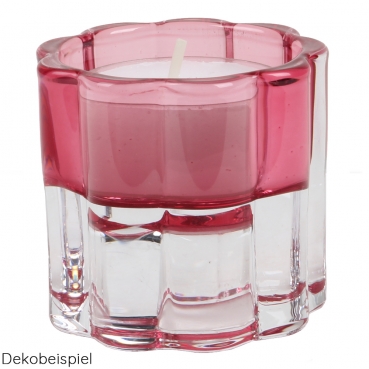 Glas Kerzenhalter Blume, 2 in 1 für Leuchterkerzen, Teelichter, in Pink Glas Kerzenhalter Blume, 2 in 1 für Leuchterkerzen, Teelichter, in Pink.
