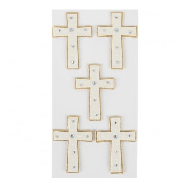 Klebe Sticker 3D Kreuz Creme/Gold mit Perlmuttglanz
