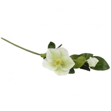 Kunstblume Christrose, Helleborus in Weiß, 1 Blüte und 1 Knospe, 35 cm