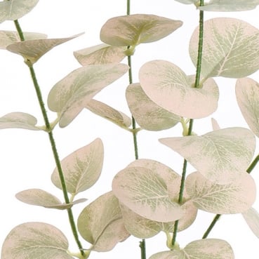 Kunstblume Eukalyptuszweig in Zartrosa/Weiß, 60 cm Kunstblume Eukalyptuszweig in Zartrosa/Weiß, 60 cm, Nahaufnahme.