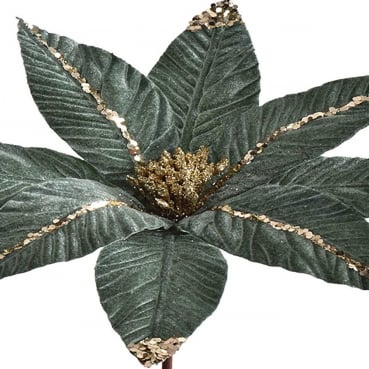 Kunstblume Weihnachtsstern mit großer, samtiger Blüte in Salbei, 56 cm Nahaufnahme von der Kunstblume Weihnachtsstern mit großer, samtiger Blüte in Salbei, 56 cm.