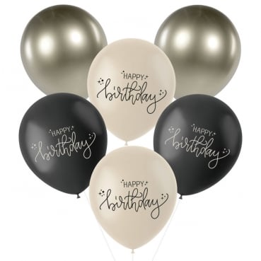 Design Luftballon Set Elegant Noir, Geburtstag -Happy Birthday-