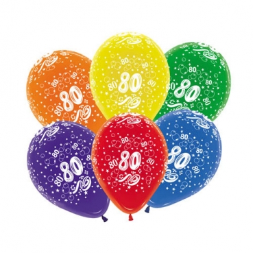 5er Pack Zahlenluftballons 80, Geburtstag, Jubiläum, bunt