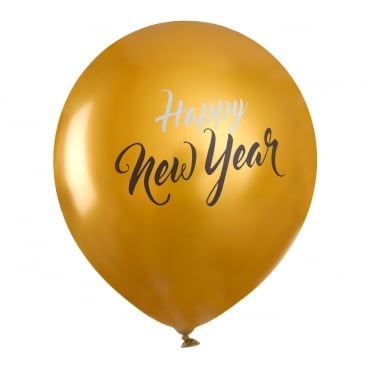 6 Luftballons Silvester, -Happy New Year- in Gold