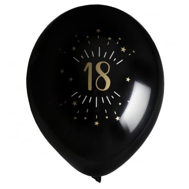 8 Luftballons Geburtstag -18- in Schwarz/Gold