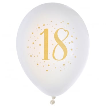 8 Luftballons Geburtstag -18- in Weiß/Gold