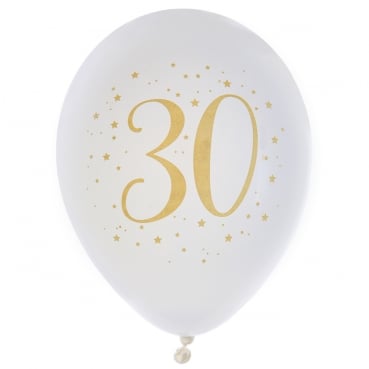 8 Luftballons Geburtstag -30- in Weiß/Gold