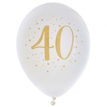8 Luftballons Geburtstag -40- in Weiß/Gold