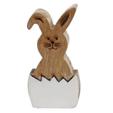 Mangoholz Osterhase, Eierschalen-Optik in Weiß, 10 cm