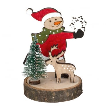 Kleine Holz Weihnachtsmotiv Baumscheibe mit Schneemann, 10 cm