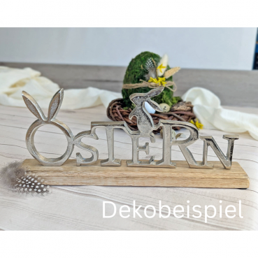 Metall Schriftzug -Ostern- auf Holzsockel, 32,5 cm Schriftzug aus Metall und Holz Ostern