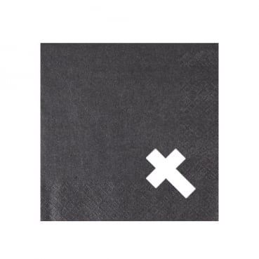 20er Pack Cocktail Servietten Trauer in Schwarz, Glanzeffekt mit ausgestanztem Kreuz, 25 x 25 cm
