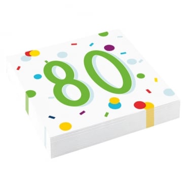 20er Pack Servietten 80. Geburtstag, bunt, 33 x 33 cm